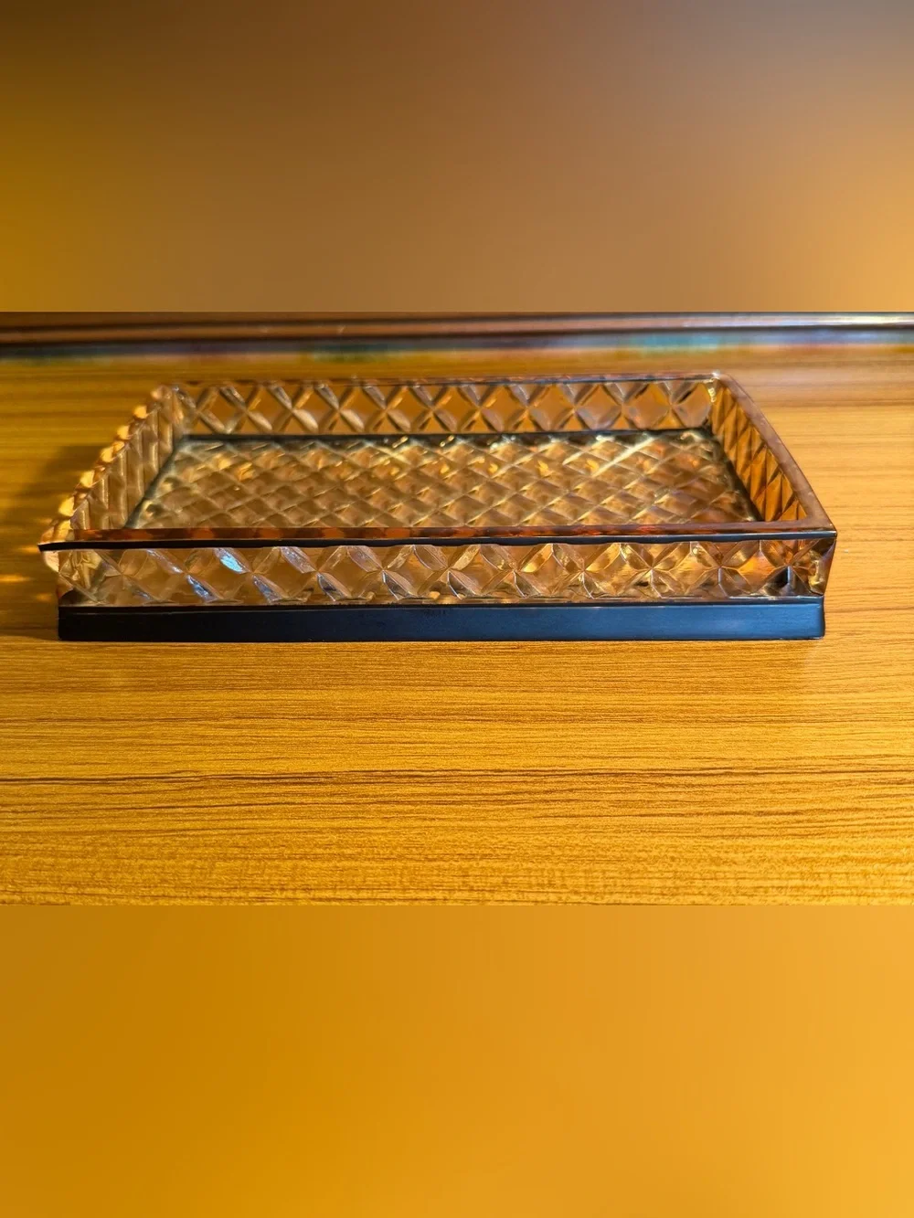 Vintage Barrington Quilted Amber Lucite Vanity Tray MCM 9.5x5.5 Diamond Bottom